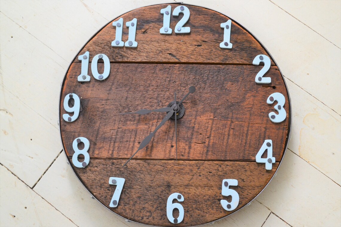 Wall Clock Recycled Wood Clock Industrial Style 12 Etsy