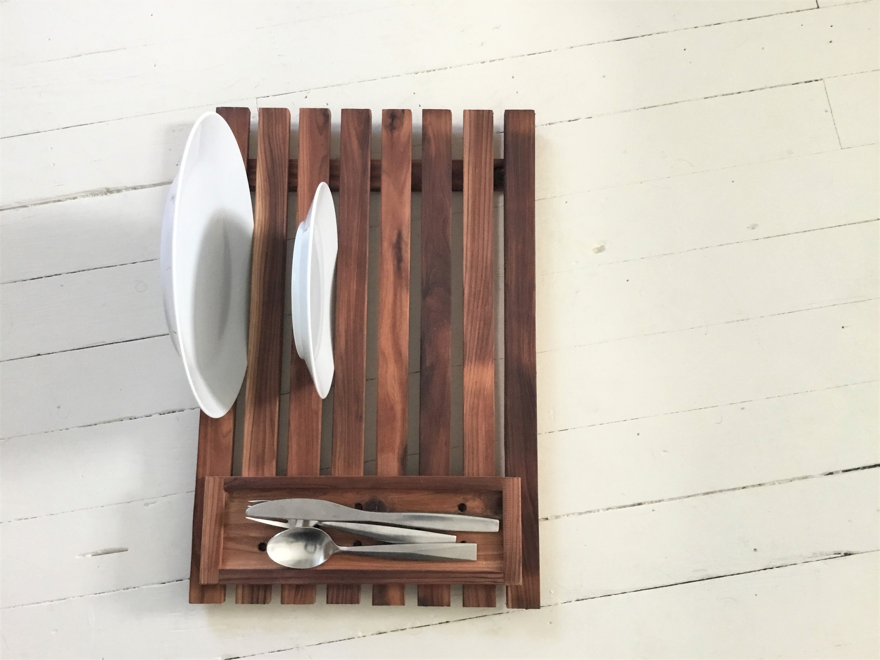 Dish Drying Tray With Utensil Holder , Cedar Drying Rack With Small ...