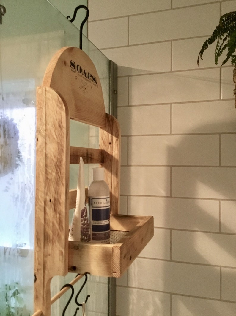 Shower Head Shower Caddy Reclaimed Wood Shower Organizer Etsy