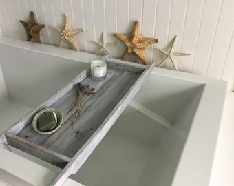 Rustic Wood Bath Tray ,  Wood Bath Caddy , Washroom Decor and Accessories , Recycled Wood Bath