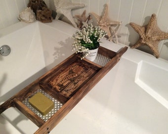 Bath Tray , Rustic Style , Dark Stained