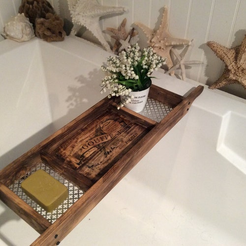 Bath Tray Rustic Style Dark Stained - Etsy