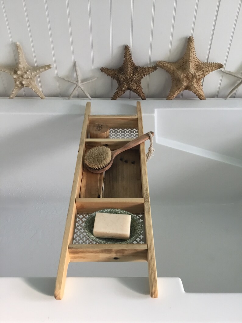 Wood Bath Tray Natural Finish Rustic Style Bath Rack Etsy