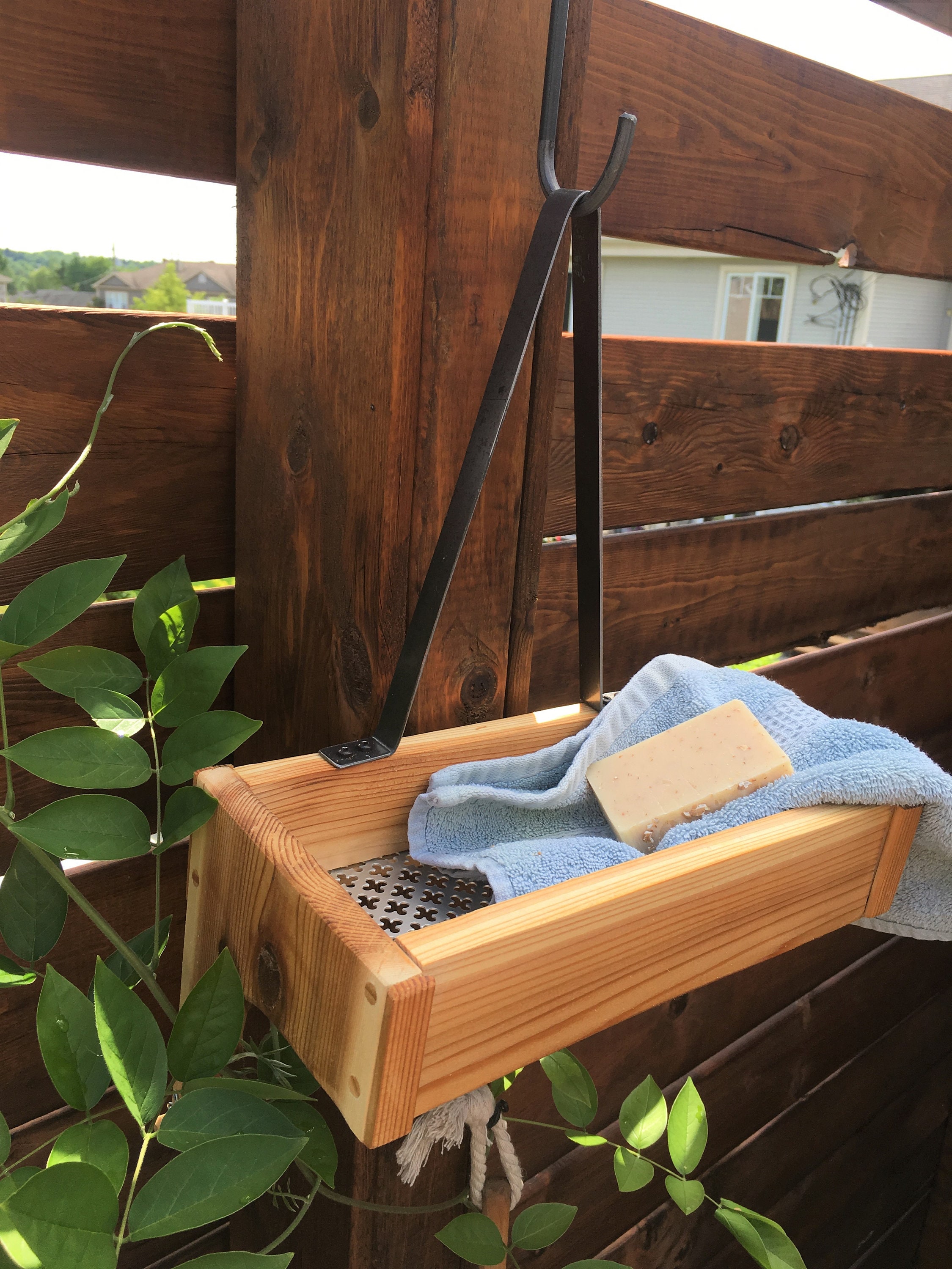 Outdoor Cedar Shower Caddy Rustic Style Exterior Shower Etsy UK