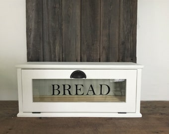 Baker's Bread Box ,  24 x 7 x 10 , Removable Bread Rack, Farmhouse Style , Chalk Paint Finish