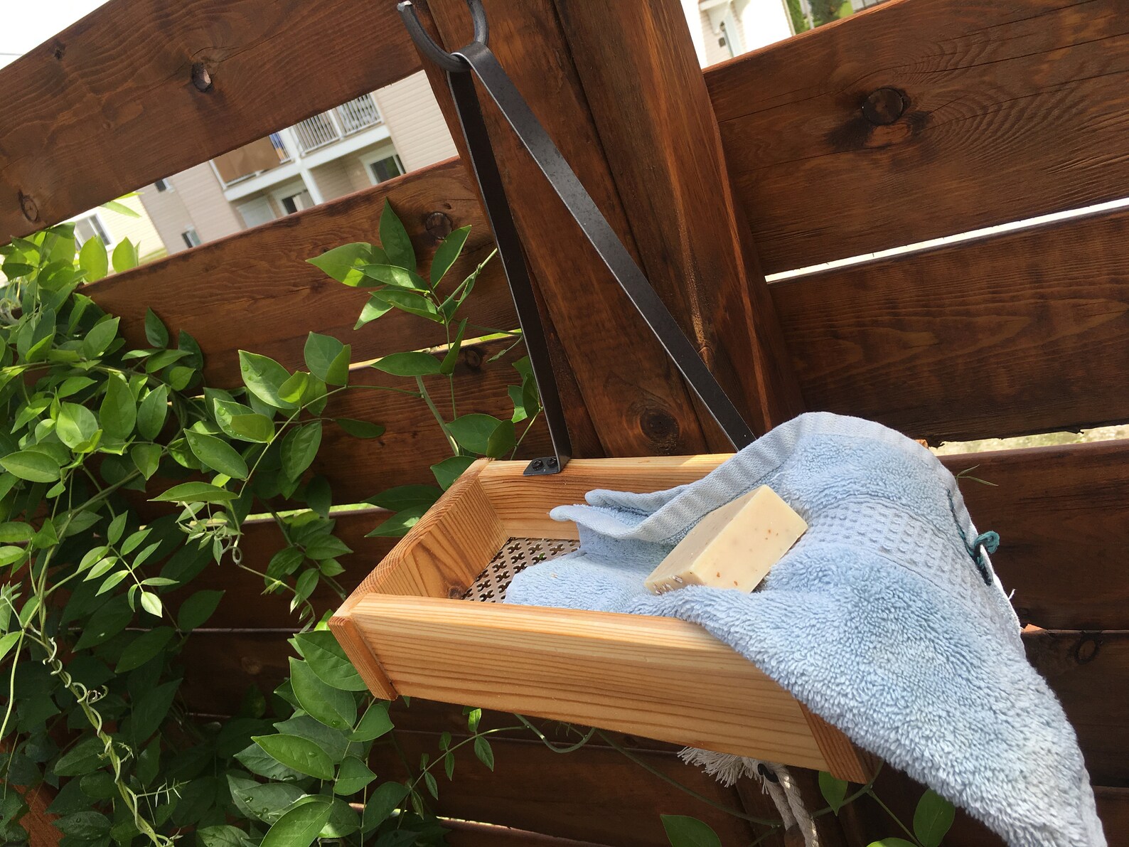 Outdoor Cedar Shower Caddy Rustic Style Exterior Shower Etsy