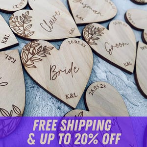 Personalised Place Names | Rustic Wooden Wedding Favours | Spring Wedding | Floral Botanical Event Decor