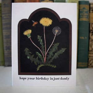 Löwenzahn Geburtstagskarte, Vintage-Stil Blumen illustrierte Grußkarte, botanische Illustration, Blumen Notecard, leere Karte