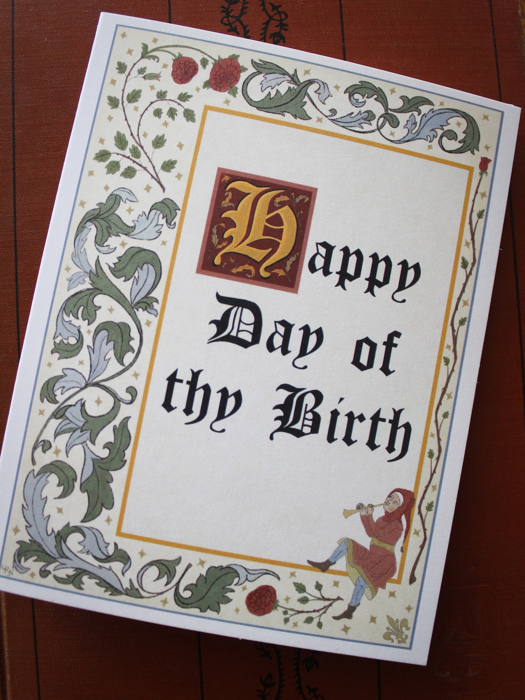 Medieval Birthday Card, Illuminated Manuscript Style Greeting Card