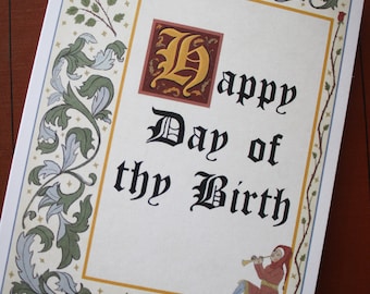 Medieval birthday card, illuminated manuscript style greeting card, funny art history card, Ren Faire medievalcore KJV style stationery