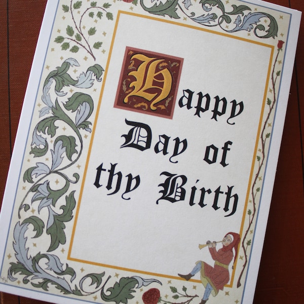 Medieval birthday card, illuminated manuscript style greeting card, funny art history card, Ren Faire medievalcore KJV style stationery
