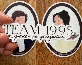 Pride and Prejudice Team 1995 sticker, Jane Austen fan art, Laptop Water Bottle sticker, Colin Firth Jennifer Ehle BBC version