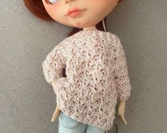 Beautifully hand knitted top/sweater from nice soft yarn for Blythe or similar Dolls.