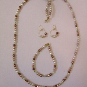 Dark neutral beaded necklace with matching bracelet & pierced earrings - # 118