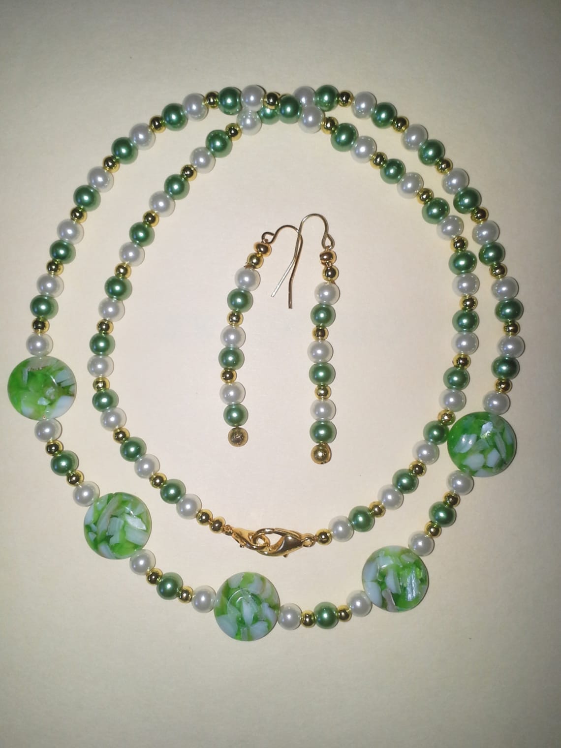 Charming Mint Green Beaded Necklace With Matching Pierced Earrings 135