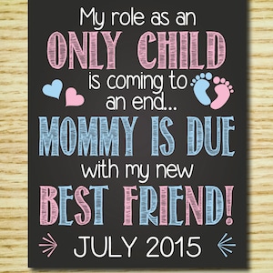 Pregnancy Announcement Chalkboard Sign Printable, My Role as an Only Child is coming to an end... Pregnancy Reveal, Digital Print.