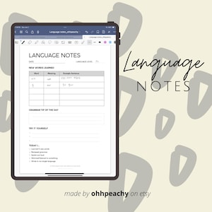 Language Learning Notes Page | Digital Download for Goodnotes, iPad | Vocabulary & Grammar Template | Study Planner Insert PDF