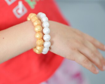 Beaded Pearl Stretchy Bracelet for Toddler - Stretchy Cord Stackable Bracelet with Silicone Beads for Toddlers - Stretchy Bracelet for Kids