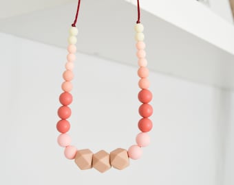 Handmade Silicone Beaded Necklace for Birthday Party  - Pink Ombre Toddler Necklace - Kids Necklace