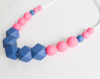 Handmade Silicone Beaded Necklace for Girls - Toddler Necklace  - Sensory Necklace - Little Girl Necklace - First Birthday Gift