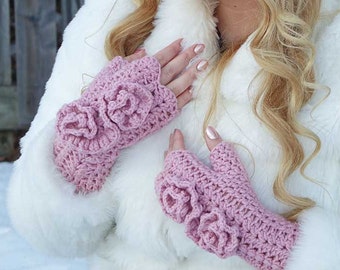 Crochet woman mittens ROSES pattern, PDF pattern, Mittens pattern,Crochet mitten, Crochet mitten pattern, Crochet mittens