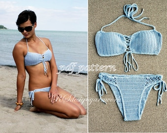 CROCHET bikini pattern--Bikini set &quot;BLUE&quot;,pdf file. Crochet pattern. Crochet bikini set.Crochet pattern bikini.Bikini crochet.Bikini pattern