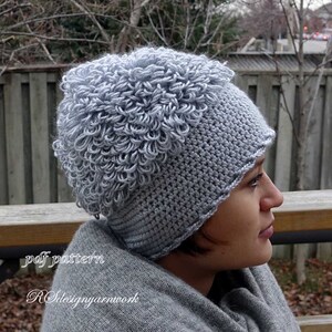 CROCHET HAT PATTERN - crochet hat Grey Fur. Size adult,child. Crochet pattern. Crochet hat pdf pattern.