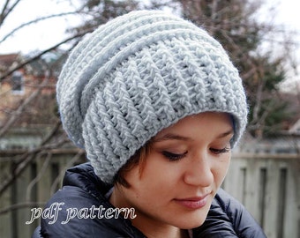 CROCHET BEANIE PATTERN- Crochet beanie ''Grey".Crochet hat pattern.Crochet pattern women.Hat crochet pattern.Beanie crochet pattern