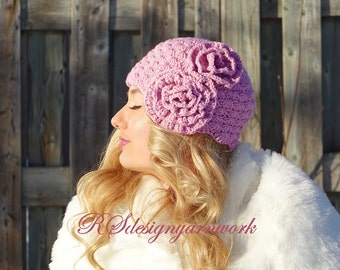 Crochet woman hat pattern.  PDF pattern. Woman hat ROSES pattern.Winter hat crochet pattern.Winter woman hat.