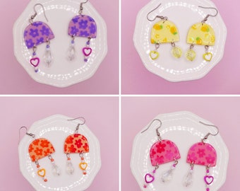 Floral Earrings Colorful Dangle Beaded Polymer Clay