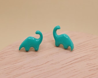 Adorable Small Green Dinosaur Earrings, Polymer Clay Unique Accessory, Gift for Dino Lover