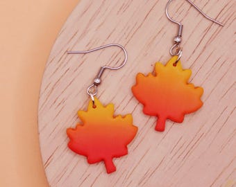 Autumn Maple Leaf Earrings, Fall Leaf Dangle Earrings, Lightweight Statement Earrings, Fall Jewelry, Thanksgiving Accessory