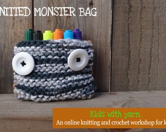 Knitted monster bag tutorial for kids