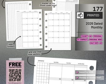 PRINTED 177: Dated Monthly 2026 Mo2P CHOOSE SIZE