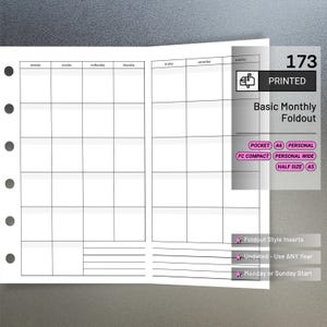 PRINTED 173: Basic Monthly Foldout Mo1P Mo2P CHOOSE SIZE