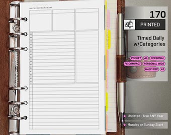 PRINTED 170: Timed Daily Schedule w/ Categories & Tasks Do1P CHOOSE SIZE