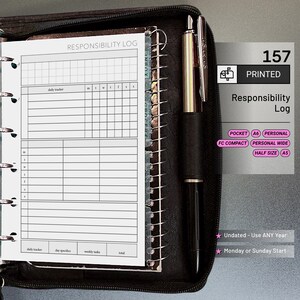 PRINTED 157: Weekly Responsibility Log Children Kids Chores Allowance Tracker Wo1P CHOOSE SIZE