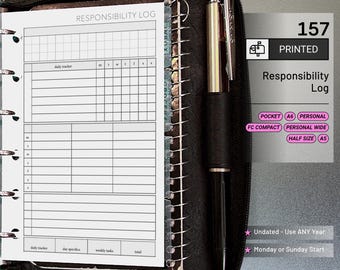 PRINTED 157: Weekly Responsibility Log Children Kids Chores Allowance Tracker Wo1P CHOOSE SIZE