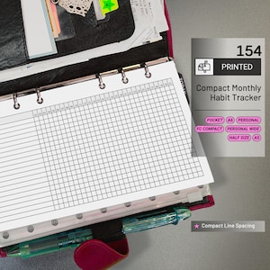 PRINTED 154: Compact Horizontal Monthly Daily Habit Tracker Mo1P CHOOSE SIZE