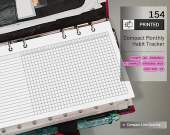 PRINTED 154: Compact Horizontal Monthly Daily Habit Tracker Mo1P CHOOSE SIZE
