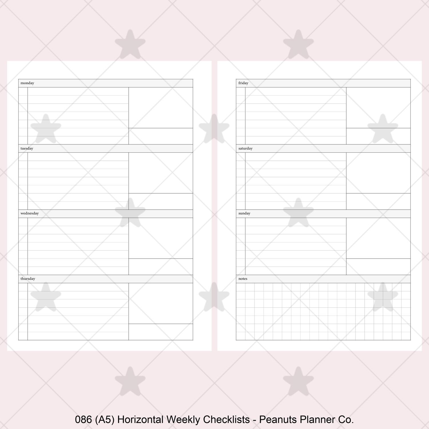 PRINTED 086: Horizontal Weekly Checklist Wo2p CHOOSE SIZE - Etsy
