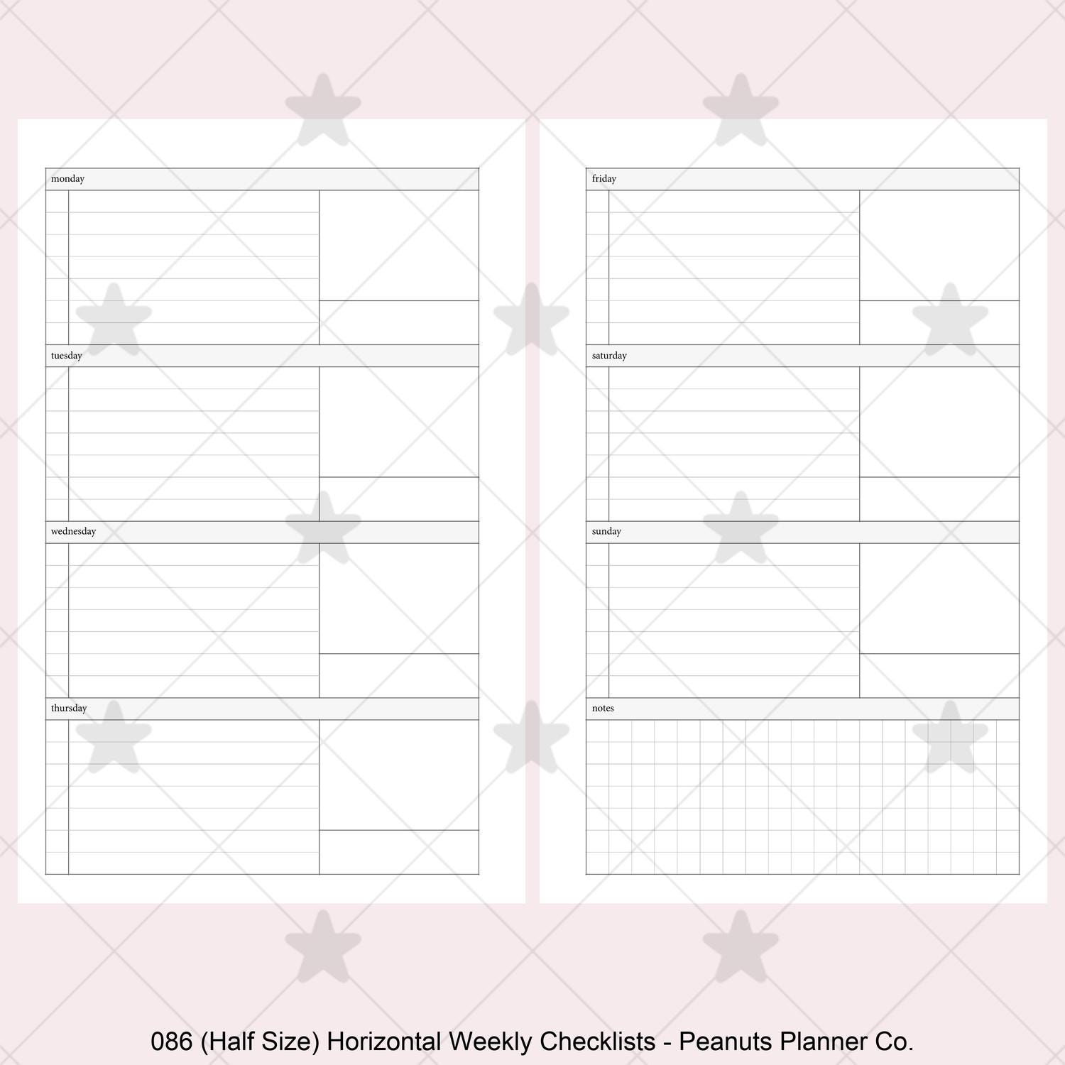 PRINTED 086: Horizontal Weekly Checklist Wo2p CHOOSE SIZE - Etsy
