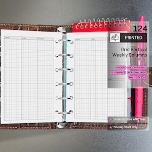 PRINTED 124: Vertical Weekly Grid Columns Wo2P CHOOSE SIZE