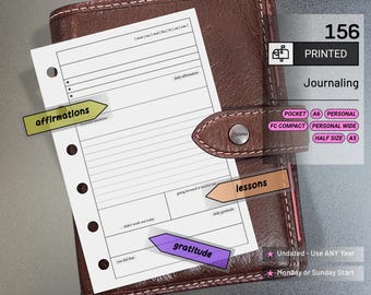 PRINTED 156: Journal Lite w/ Gratitude Daily Affirmation Do1P CHOOSE SIZE