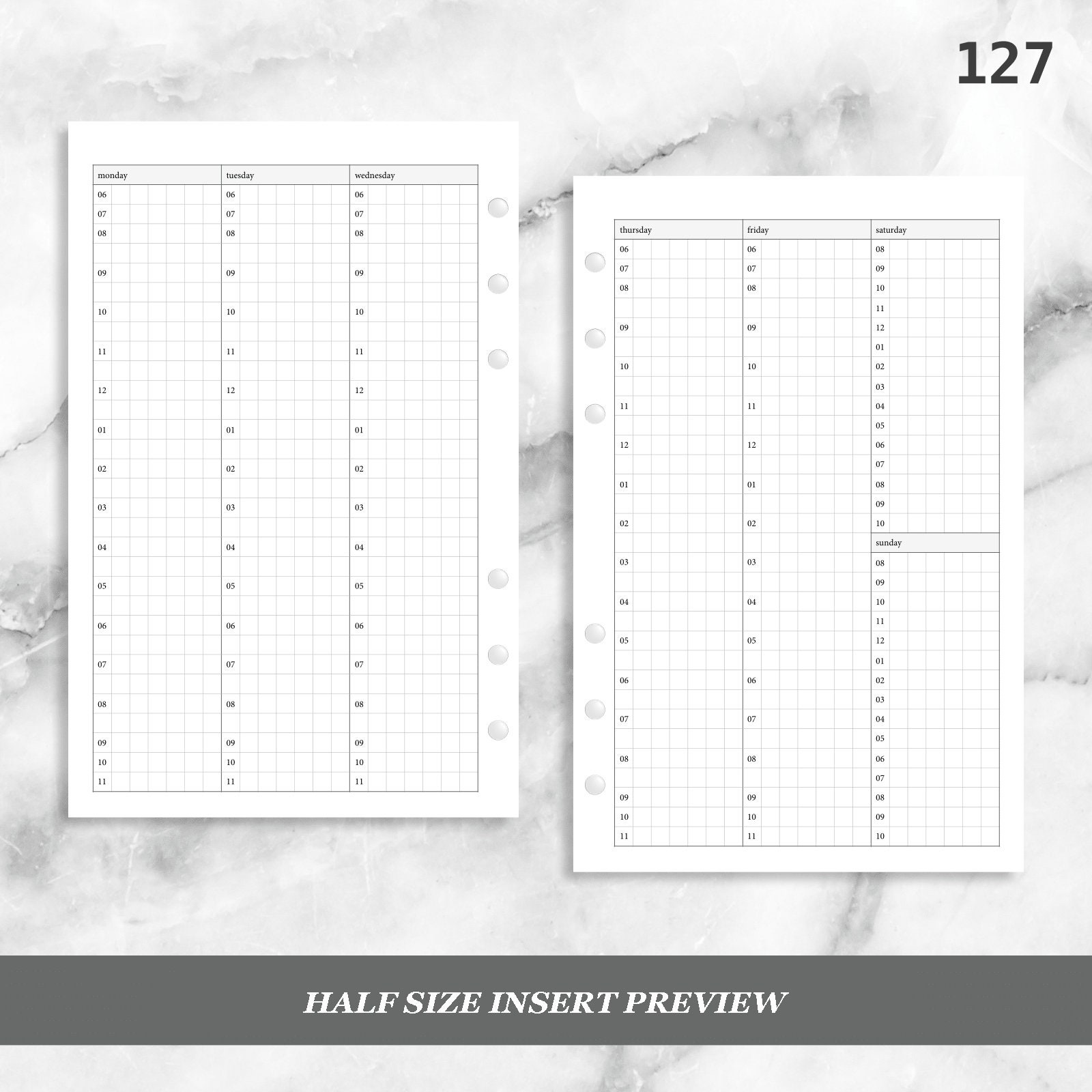 PRINTED 127: Vertical Weekly Timed Schedule Grid Columns Wo2p - Etsy