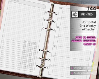 PRINTED 144: Horizontal Grid Weekly w/ Daily Habit Tracker Wo1P Wo2P CHOOSE SIZE