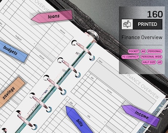 PRINTED 160: Finance Overview w/ Income Budget Loan Expenses Bills Savings Monthly CHOOSE SIZE