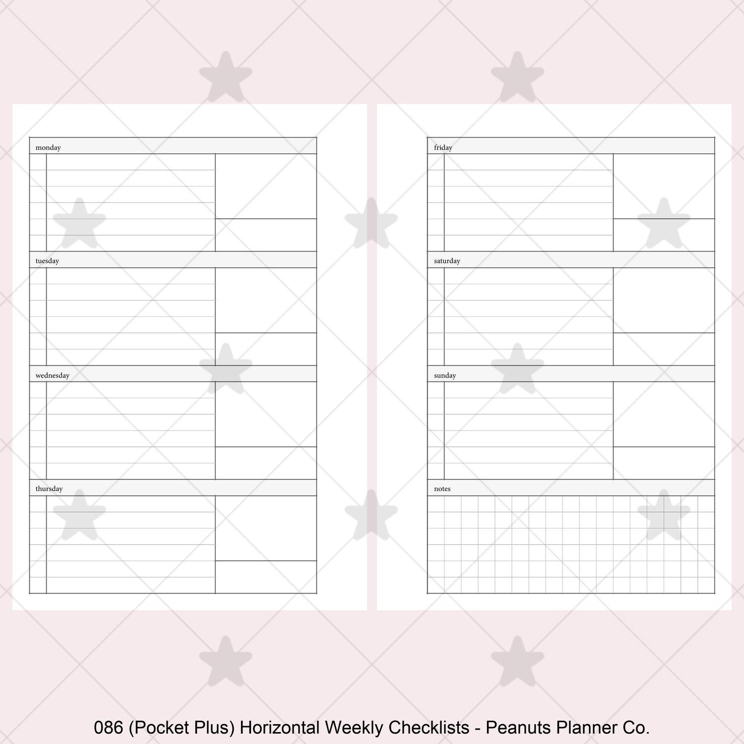PRINTED 086: Horizontal Weekly Checklist Wo2p CHOOSE SIZE - Etsy