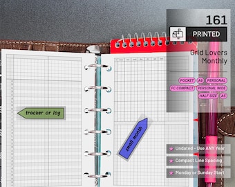 PRINTED 161: Grid Lovers Monthly w/ Daily Habit Tracker Mo2P CHOOSE SIZE