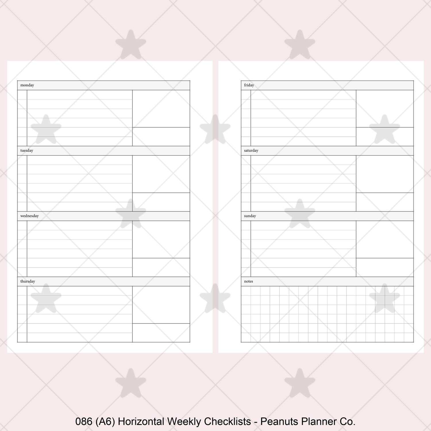 PRINTED 086: Horizontal Weekly Checklist Wo2p CHOOSE SIZE - Etsy